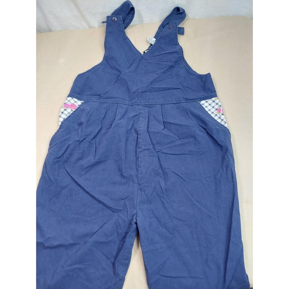 Vintage 90s Gitano Blue Jumpsuit Black White Checkered Rose Trim Overalls M Y2K